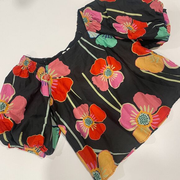 ~ Sm "Velvet by Graham & Spencer" Blouse Floral Puff Sleeve Cotton Silk Lined - Picture 10 of 16